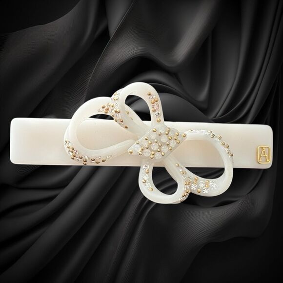 Alexandre de Paris Crystal Bow Barrette 3” White Made in France Luxury Hair Clip main image 12